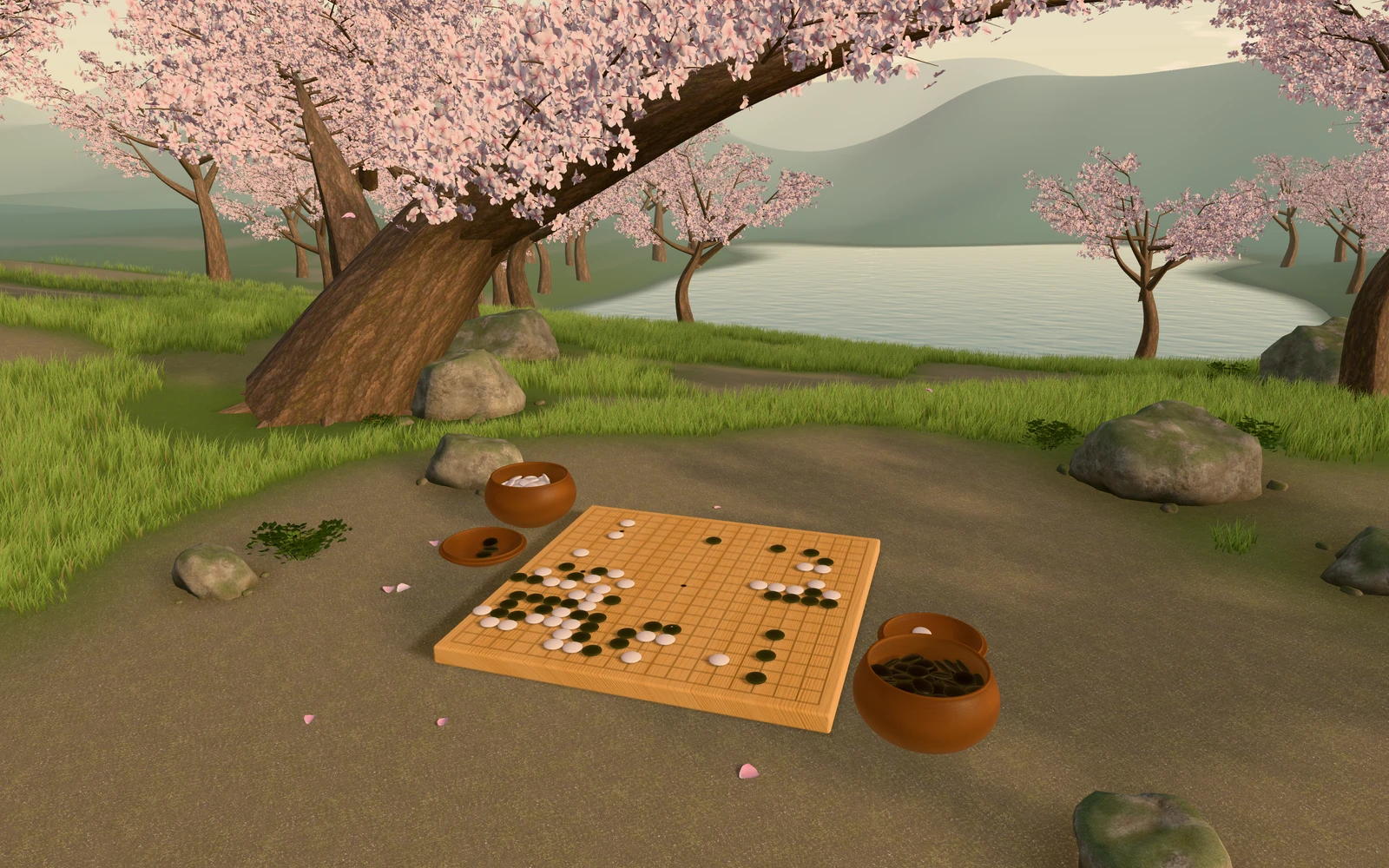 A goban under cherry trees